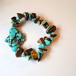 Vintage Turquoise Bracelet Blue brown nugget teardrop Sea Beach Ocean Ankle